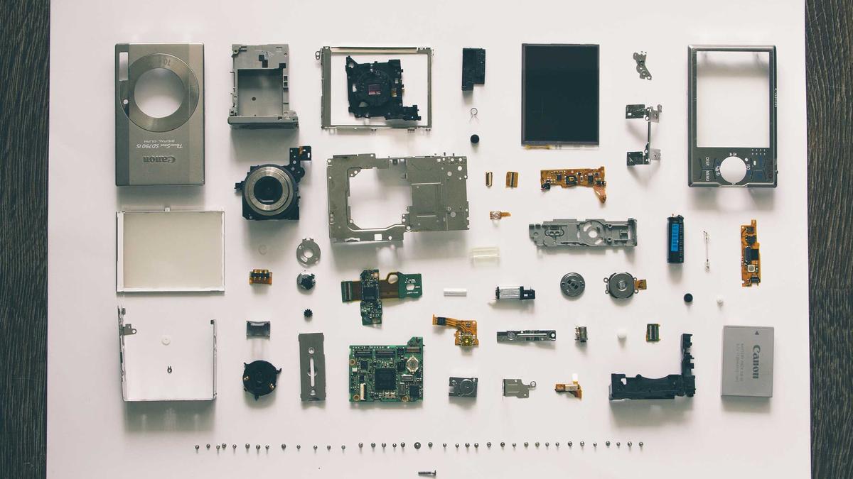 Electronic components laid out on a table