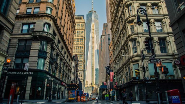 City street with tall buildings
